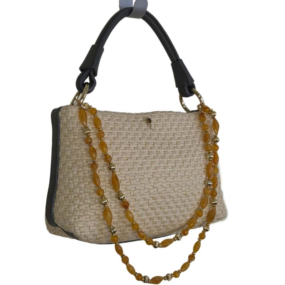 Valentina Fiore Rattan/Straw Frame Top Handle Handbag